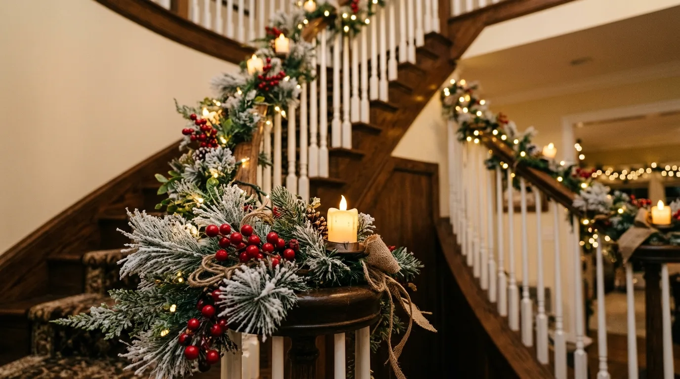 Keep the palette coordinated with the rest of the home inspiration for a Christmas staircase.